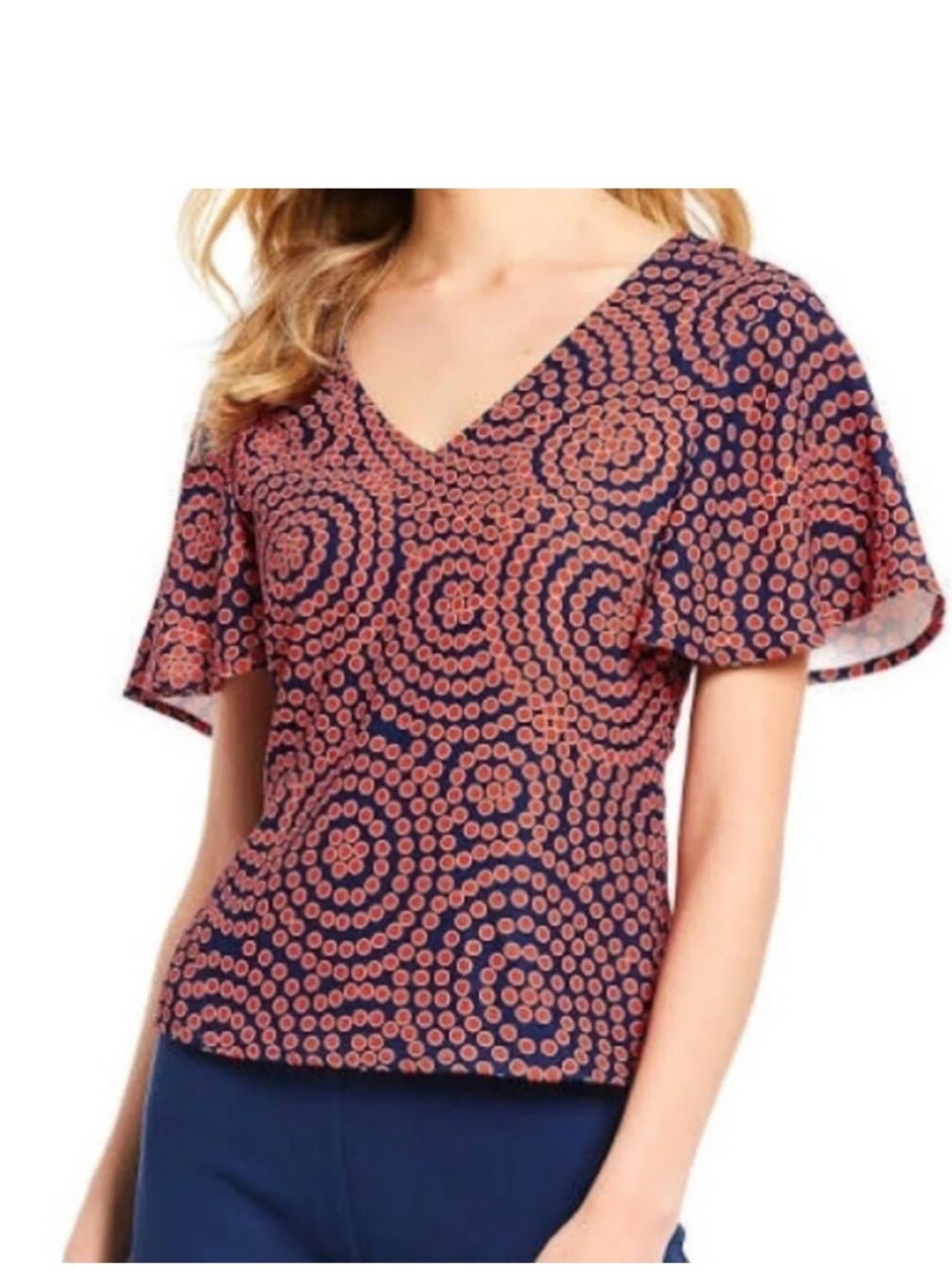 Julie Brown NYC VNeck Samantha Lily Pond Dot Blouse